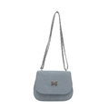 Light blue-grey saddle bag with metal butterfly buckle and elegant woven chain strap - Blue