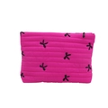 Winterliche Make-up Tasche aus Cord in Magenta mit Steppung und schwarzem Schmetterlingsmuster - Rosenrosa