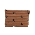 Karamellbraune gesteppte Cord-Kosmetiktasche mit schwarzen Schmetterlings-Stickereien - Khaki
