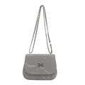 Gray patent leather saddle bag with wrinkled texture and silver butterfly buckle - Silver
