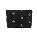 Schwarze gesteppte Kosmetiktasche mit rosa gestickten Schleifen und Reißverschluss - Schwarz