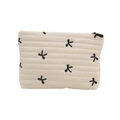 Gesteppte cremefarbene Clutch mit schwarzen Schleifen-Stickereien und Reißverschluss - Weiß