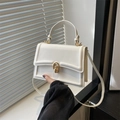 Chic white leather small square bag for women with gold ring buckle and top handle - White
