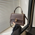 Dark brown matte leather rectangular crossbody bag with a designer gold interlocking clasp - Brown