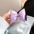 Detail of purple puffer bow wrist strap with stylish woven label on leather case - Purple