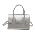 Chic silver metallic PU leather handbag with top handles and minimalist flap design - Silver