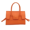 Bright orange matte faux leather tote bag with minimalist flap and top handles - Orange