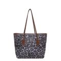 Vintage tote bag met luipaardprint, grote capaciteit en bruine lederen schouderbanden - Zwart