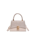 Borsa a tracolla beige con paillettes argentate e chiusura girevole in metallo dorato - Oro