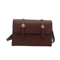 Minimalist brown faux leather square messenger bag with golden metal buckles and flap cover - Brown