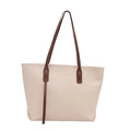 Borsa tote minimalista color crema con manici marroni e grande capacità per donna - Bianco