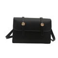 Minimalist black rectangle crossbody bag with gold metal buckles on a white background - Black
