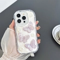 Dettaglio di farfalle 3D olografiche e fiori su cover iPhone con trama perlata ondulata - Glitter Bianco Farfalla Viola Laser / iPhone XR