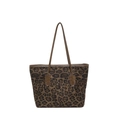Grote shopper tas met luipaardprint voor dames met lange schouderbanden en veel ruimte - Bruin