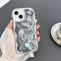 Dettaglio della cover iPhone con farfalle laser 3D e trama di sabbia mobile grigia - Glitter Grigio Argento Farfalla Laser / iPhone XR