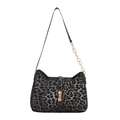 Borsa a tracolla leopardata chic con catena dorata e chiusura a girello in metallo - Nero