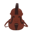 Unique violin-shaped crossbody bag in reddish-brown PU leather with string details - Brown