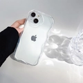 Detailed close-up of a clear wave-edge silicone case for iPhone with reinforced camera lens protection - iPhone 7/8/SE 2020 / Clear