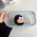 Close-up of black plush monster phone grip with big eyes and wide mouth detail - White Bracket - Plush Big Mouth - Black