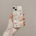 Custodia iPhone stile crema con farfalle rosa e strass a cuore in esposizione a mano - iPhone 7/8/SE 2020 / Cuore Perlato Strass Stella Marina