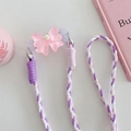 Rosa Schleife Clip und dickes geflochtenes Umhängeband für Handyhülle mit Details - Geflochtenes Dreistrang-Seilset / Rosa