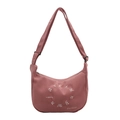 Sac bandoulière en velours côtelé rose avec broderie blanche et sangle réglable sur blanc - Rose