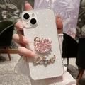 Sparkling white phone case with pink crystal swan and Love letter for iPhone 16 Pro Max - iPhone 7/8/SE 2020 / Glitter Powder - Love High-End Swan - Pink
