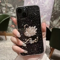 Glitter iPhone case featuring a sparkling crystal swan and Love letter design - iPhone 7/8/SE 2020 / Glitter Powder - Love High-End Swan - White