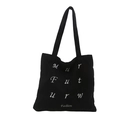 Black corduroy tote bag featuring white letter embroidery and comfortable shoulder straps - Black