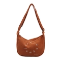Sac fourre-tout en velours côtelé caramel avec broderie blanche et bandoulière réglable - Marron