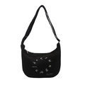 Minimalistische schwarze Halbmond-Umhängetasche mit weißem Logo und Modedruck - Schwarz
