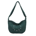 Sac hobo en velours côtelé vert foncé avec broderie blanche et large bandoulière réglable - Vert foncé