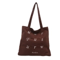 Brown corduroy tote bag with embroidered letters and vertical texture for casual wear - Brown