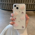 Custodia per iPhone glitterata con farfalla 3D rosa e cuore di strass stile lussuoso - Farfalla di Perle di Strass Glitter Bianchi / iPhone 7/8/SE 2020