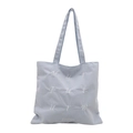 Sac fourre-tout en toile à rayures bleu clair avec broderie de lettres blanches et texte - Bleu