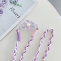 Macro detail of purple floral clip and pink braided crossbody phone strap with adjustable cord - Braided Three-Strand Rope (With Back Clip) / Purple
