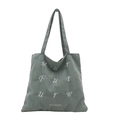 Sac cabas en velours côtelé vert avec broderie de lettres blanches et doubles bretelles - Vert clair