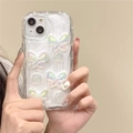 Handyhülle mit holografischen 3D-Schmetterlingen und Wellenmuster für iPhone-Modelle - Cremeweiß-Holografischer Laser-Schmetterling / iPhone 7/8/SE 2020