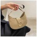Chic beige crocodile texture crossbody bag with pearl handle and golden D-buckle lock - Yellow