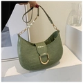 Green crescent moon shoulder bag with crocodile texture and pearl chain strap - Green