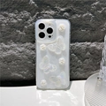 Detail of white iPhone case with 3D glitter butterflies and embossed rose flowers - White Glitter with White Rose Butterfly / iPhone 7/8/SE 2020