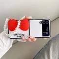 White Z Flip 5 case with red 3D bow, pearl strap, and Very Cute Day text detail - Red / OPPO Find n3 Flip
