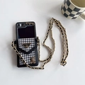 Crossbody phone case featuring a houndstooth mini bag and golden bear charm detail - Cross Pattern Bear Triangle Wallet / Houndstooth Black / OPPO Find N3 Flip