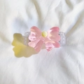 Sweet pink bow hair clip with yellow dot detail and transparent acrylic claw base - Bow Back Clip Only / Pink
