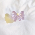 Sweet purple translucent bow hair claw clip with a yellow center on white fabric - Bow Back Clip Only / Purple