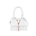 Borsa a tracolla trapuntata bianca con logo V dorato e nappina su sfondo bianco - Bianco