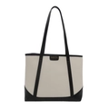 Bolso tote grande crema con asas negras en contraste y etiqueta de moda elegante - Blanco y Negro