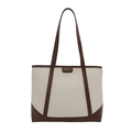 Bolso tote grande minimalista de cuero blanco con ribetes marrones en contraste para mujer - Blanco & Café
