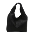 Minimalistische schwarze gewebte Hobo-Tragetasche aus Kunstleder mit viel Platz für Pendler - Schwarz