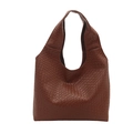 Große geflochtene Tragetasche in Dunkelbraun im minimalistischen Hobo-Stil - Braun